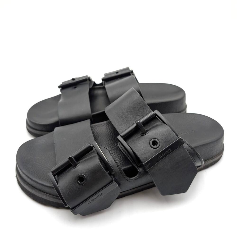 AllSaints Sian Leather Buckle Chunky Sandals Women's Black Size US8 EU38